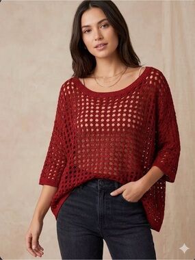eesome Burgundy Open-Knit Off-Shoulder Sweater
